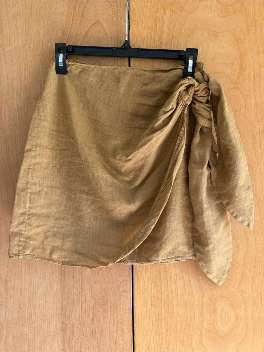 Manebi 100% Linnen Tied Wrap Mini Skirt - Olive Brown